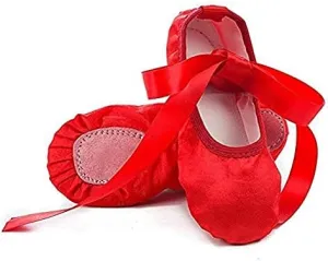 WENDYWU Girls Ballet Dance Shoes Purple Flat Slipper with Ribbon