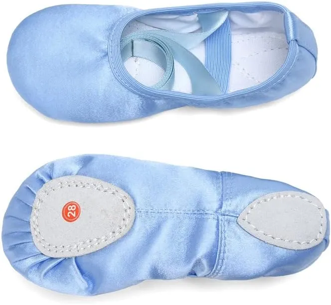 WENDYWU Girls Ballet Dance Shoes Purple Flat Slipper with Ribbon