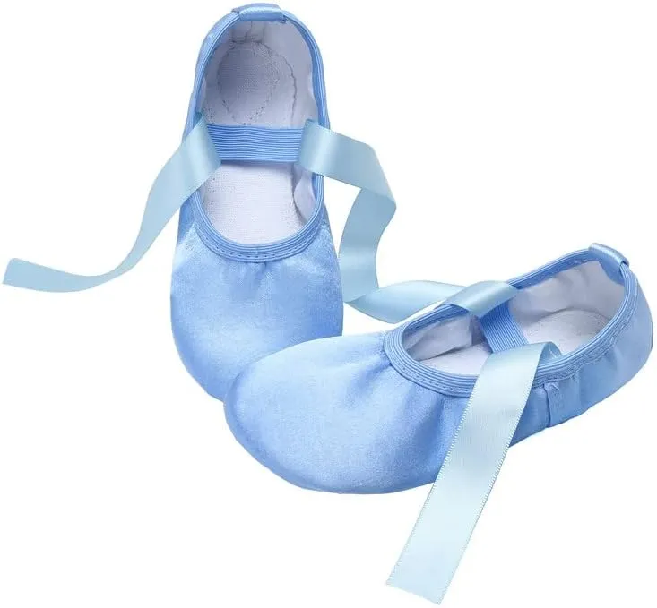 WENDYWU Girls Ballet Dance Shoes Purple Flat Slipper with Ribbon