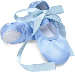 WENDYWU Girls Ballet Dance Shoes Purple Flat Slipper with Ribbon