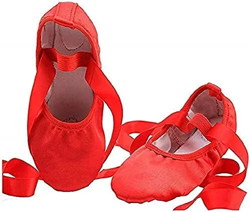 WENDYWU Girls Ballet Dance Shoes Purple Flat Slipper with Ribbon