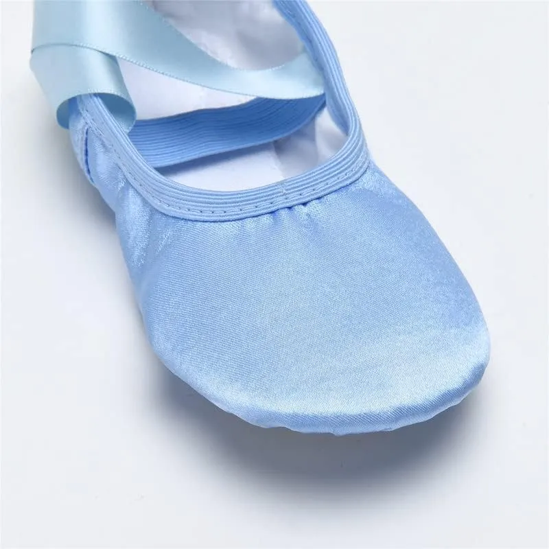 WENDYWU Girls Ballet Dance Shoes Purple Flat Slipper with Ribbon