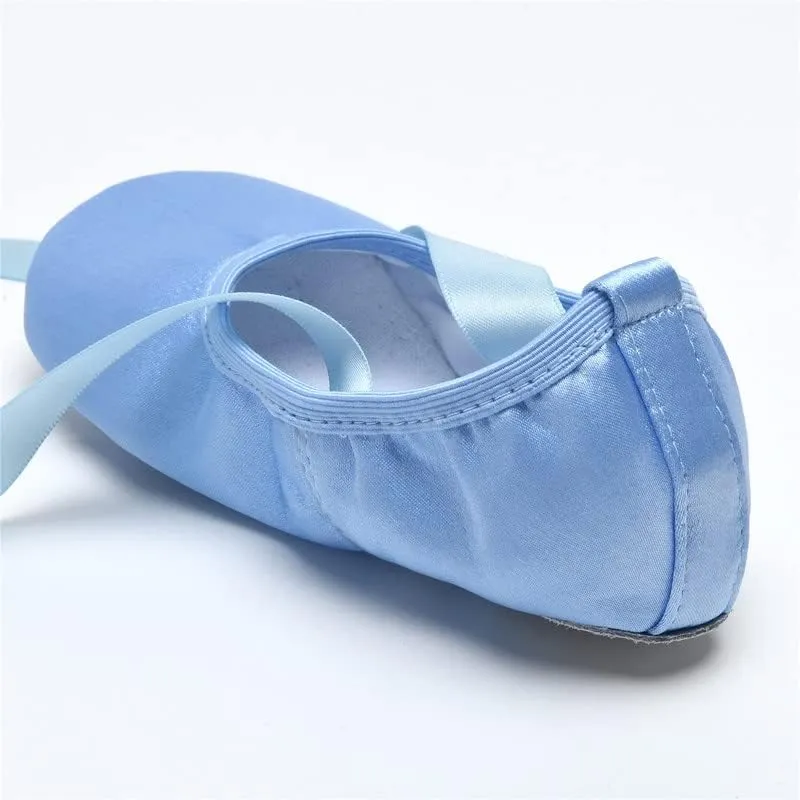 WENDYWU Girls Ballet Dance Shoes Purple Flat Slipper with Ribbon