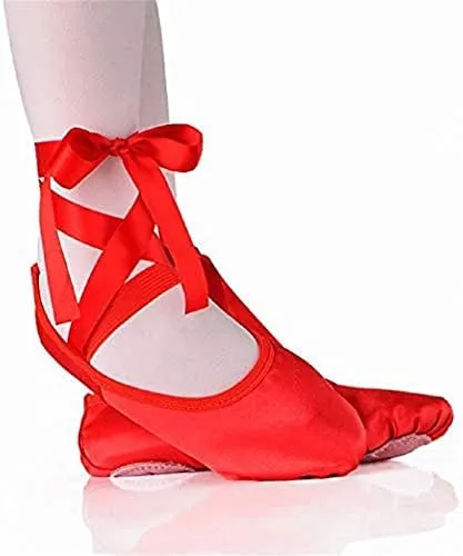 WENDYWU Girls Ballet Dance Shoes Purple Flat Slipper with Ribbon