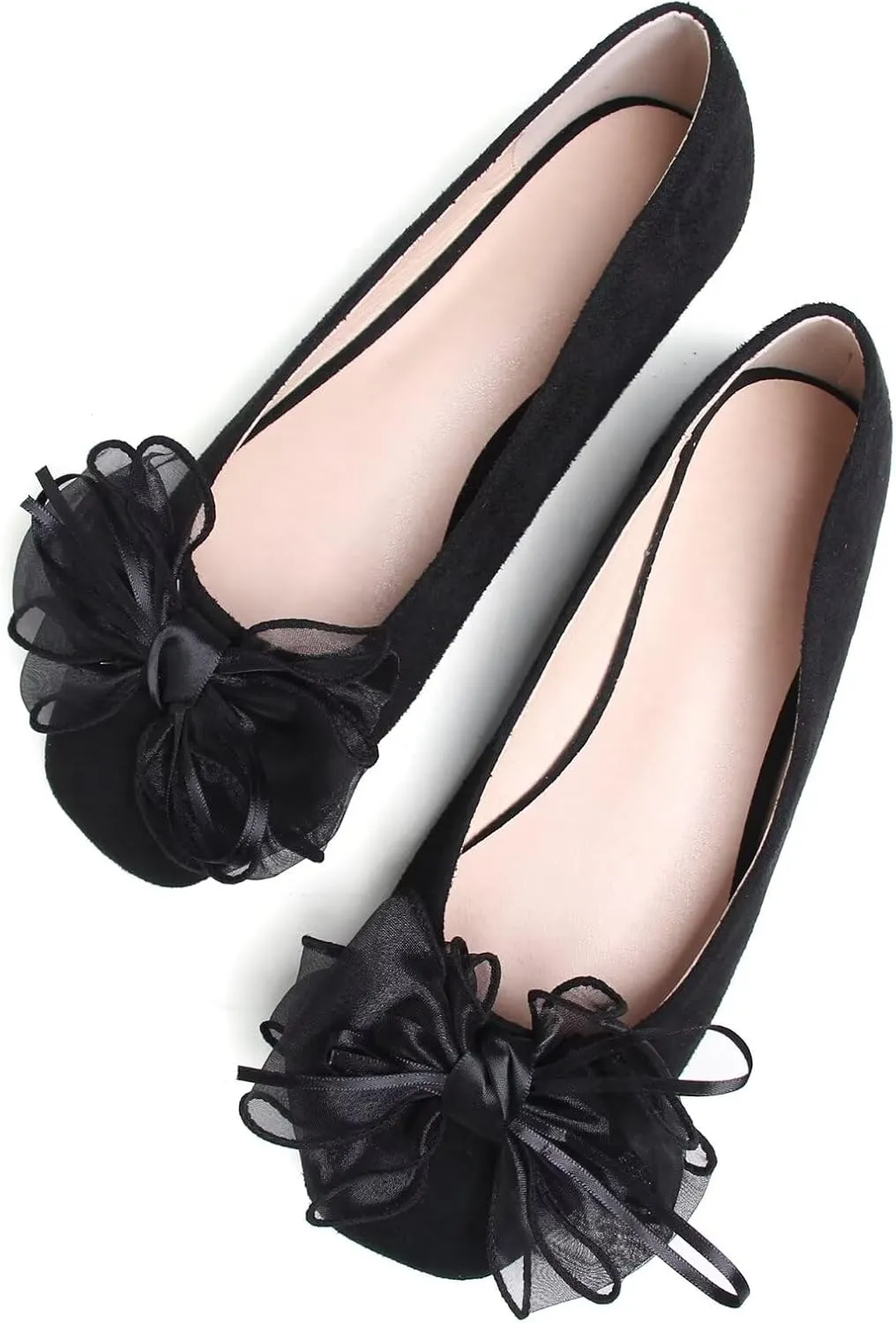 WENJIAZHIZHI Ballet Flats for Women Lace Bowtie Bowknot Square Toe Slip on Dressy Flat Shoes