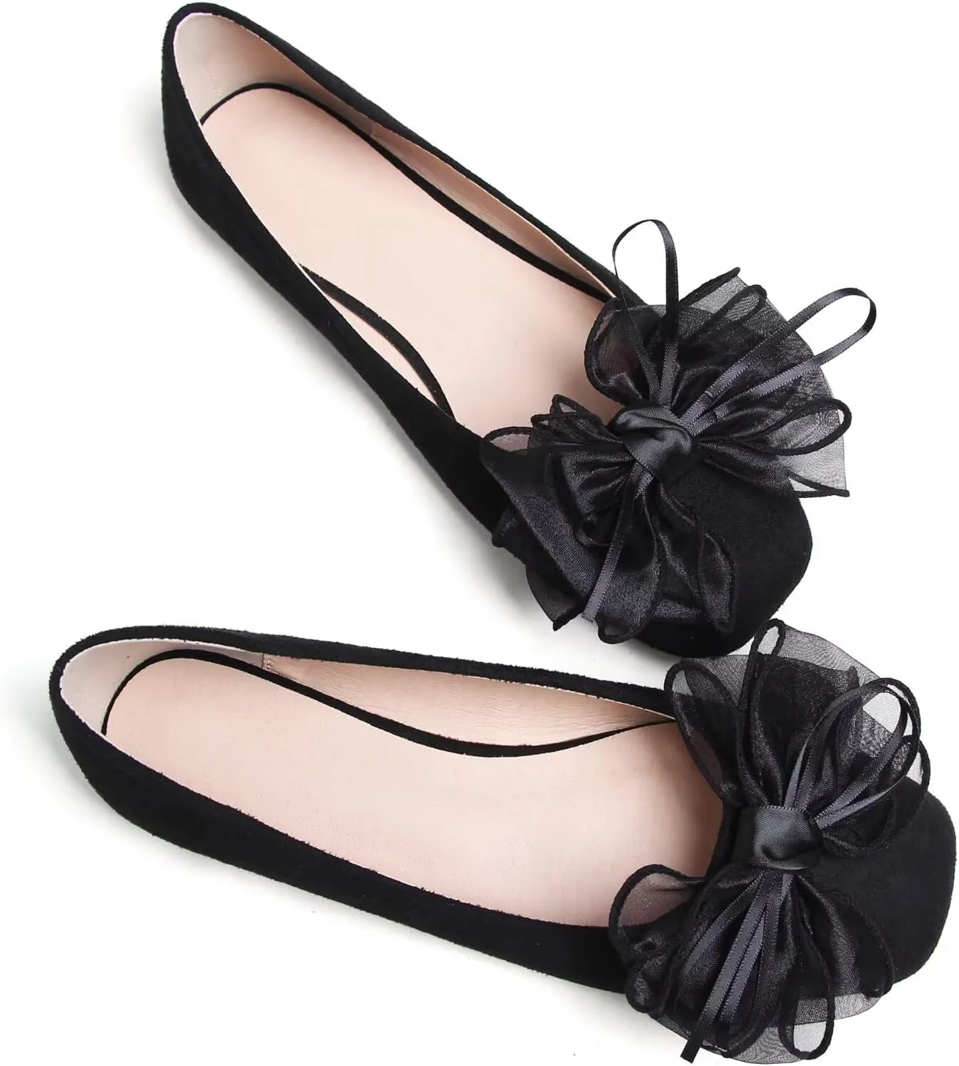 WENJIAZHIZHI Ballet Flats for Women Lace Bowtie Bowknot Square Toe Slip on Dressy Flat Shoes