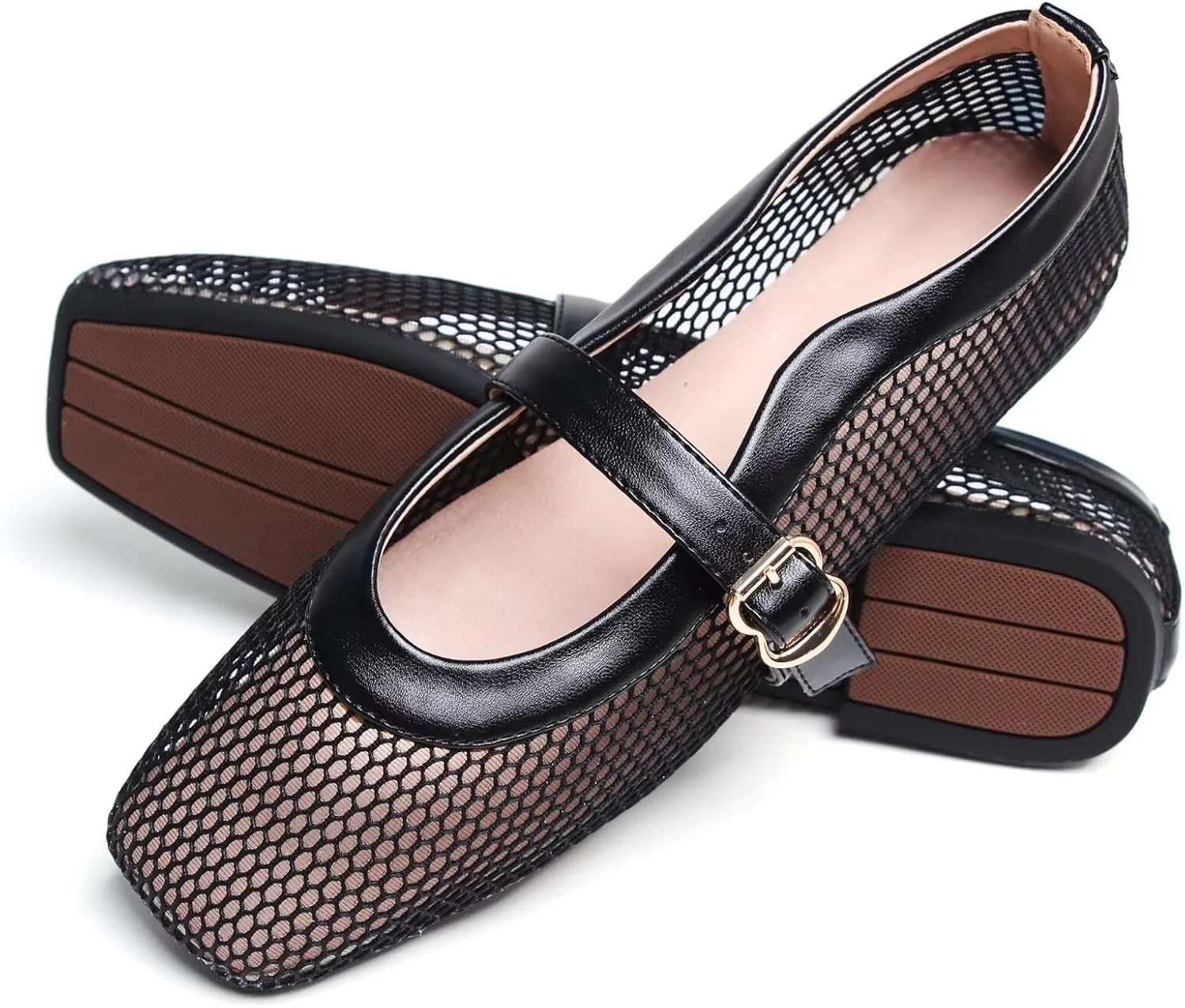 WENJIAZHIZHI Womens Square Toe Ballet Flats Comfortable Mary Jane Shoes Dressy Casual Slip-On Ballerina Walking Flat Shoes