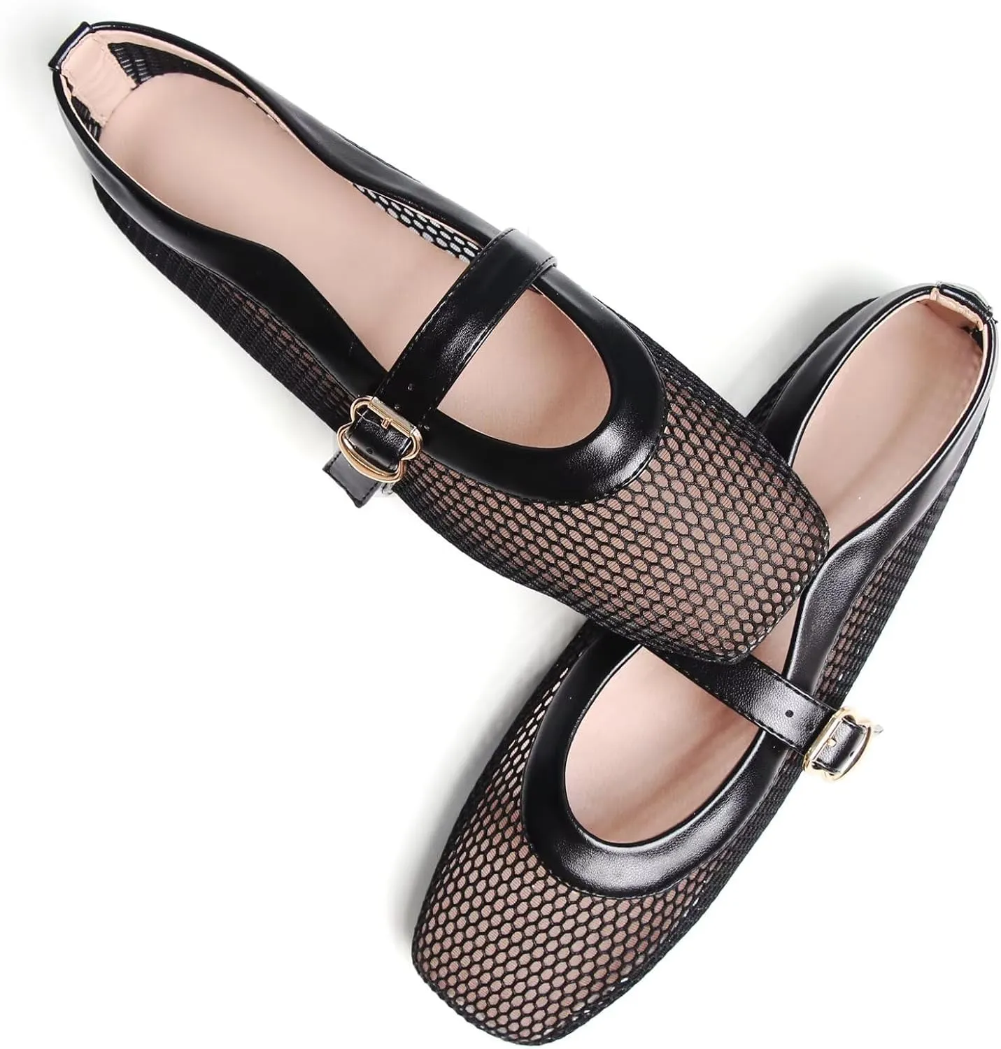 WENJIAZHIZHI Womens Square Toe Ballet Flats Comfortable Mary Jane Shoes Dressy Casual Slip-On Ballerina Walking Flat Shoes