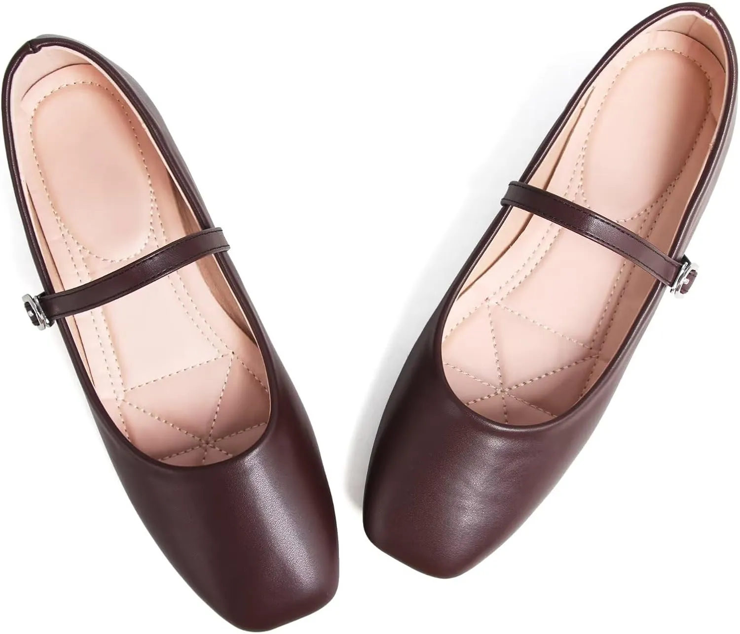 WENJIAZHIZHI Womens Square Toe Ballet Flats Comfortable Mary Jane Shoes Dressy Casual Slip-On Ballerina Walking Flat Shoes