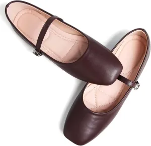 WENJIAZHIZHI Womens Square Toe Ballet Flats Comfortable Mary Jane Shoes Dressy Casual Slip-On Ballerina Walking Flat Shoes