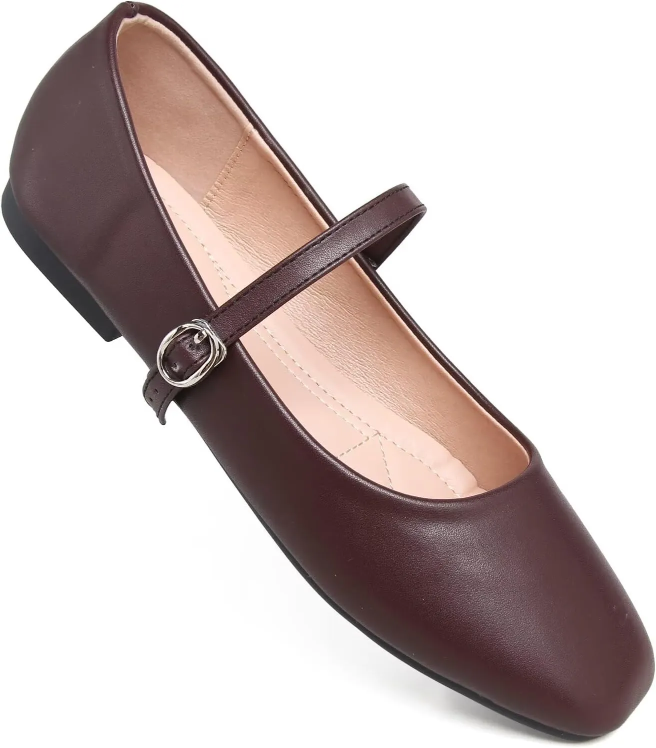 WENJIAZHIZHI Womens Square Toe Ballet Flats Comfortable Mary Jane Shoes Dressy Casual Slip-On Ballerina Walking Flat Shoes