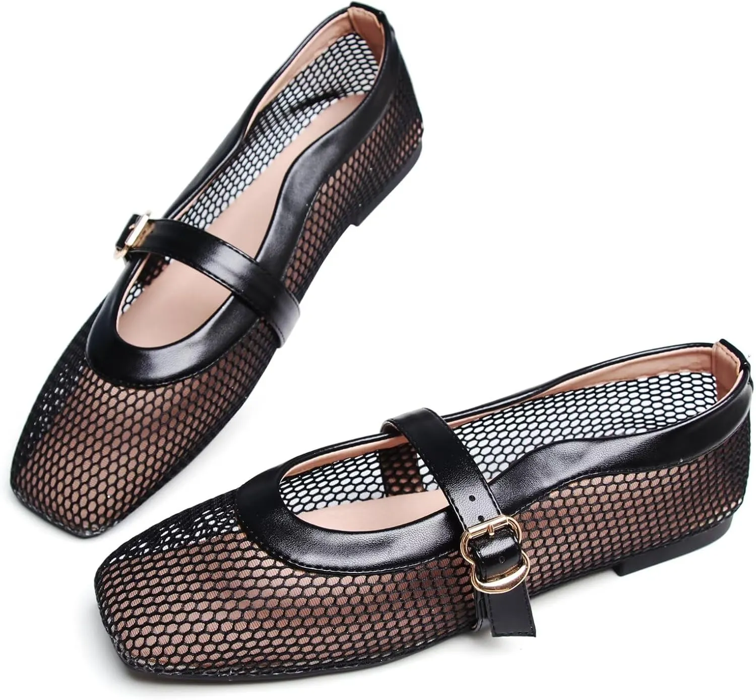 WENJIAZHIZHI Womens Square Toe Ballet Flats Comfortable Mary Jane Shoes Dressy Casual Slip-On Ballerina Walking Flat Shoes