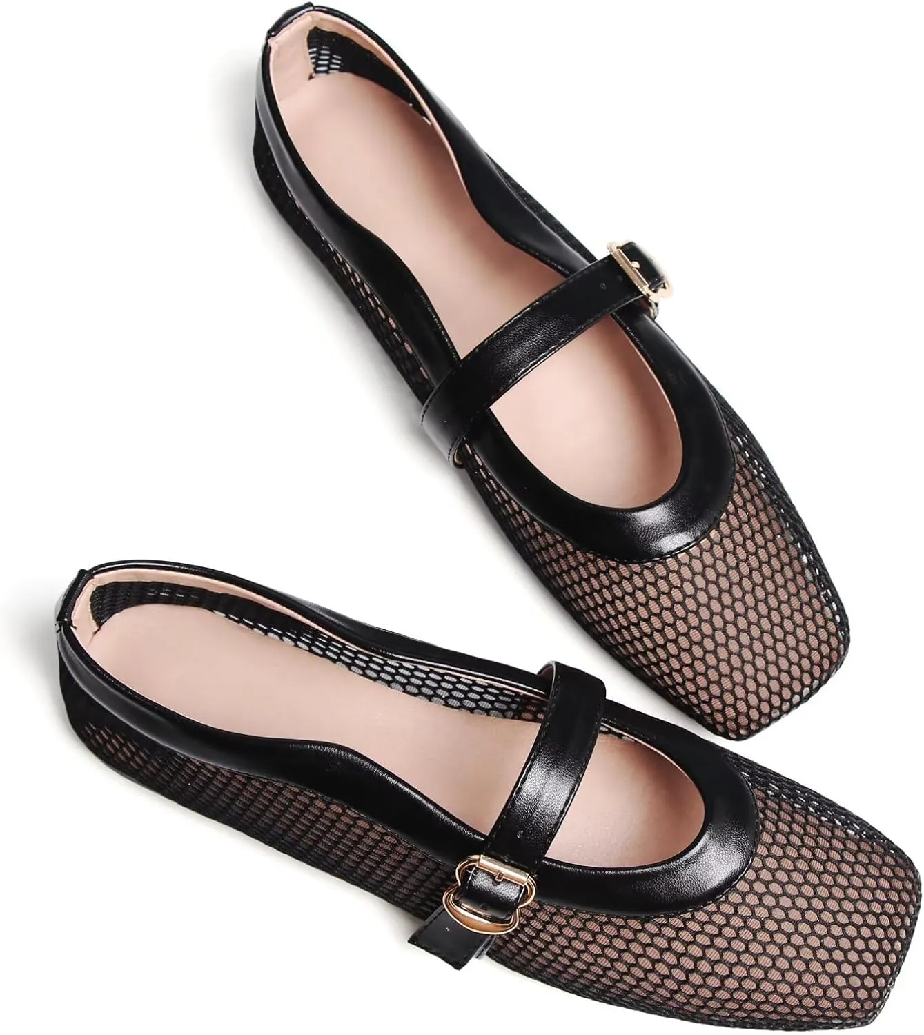 WENJIAZHIZHI Womens Square Toe Ballet Flats Comfortable Mary Jane Shoes Dressy Casual Slip-On Ballerina Walking Flat Shoes