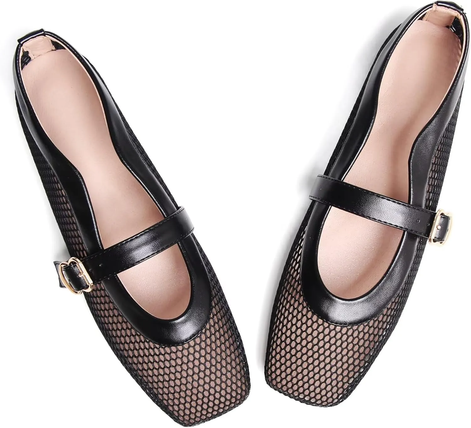 WENJIAZHIZHI Womens Square Toe Ballet Flats Comfortable Mary Jane Shoes Dressy Casual Slip-On Ballerina Walking Flat Shoes
