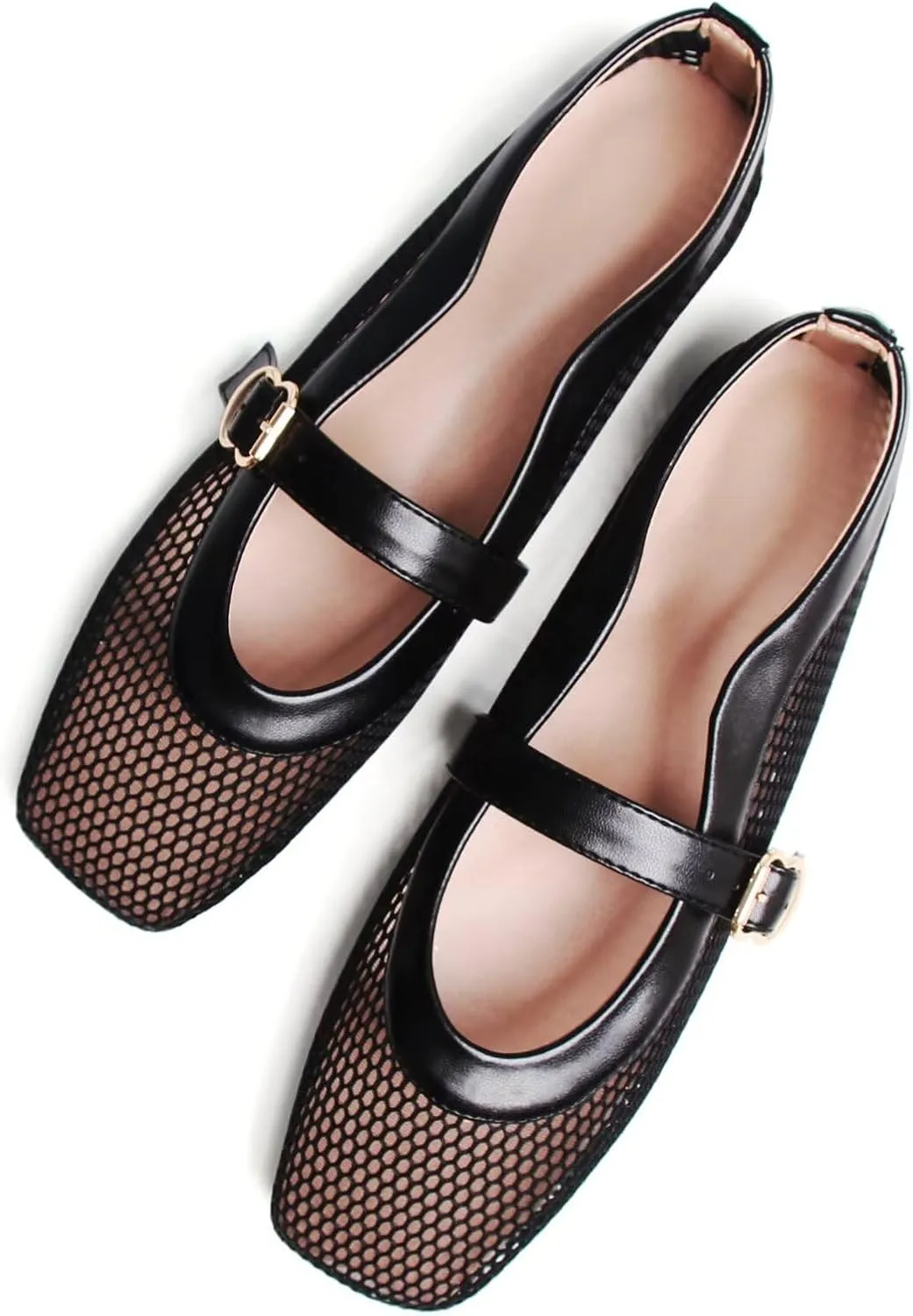 WENJIAZHIZHI Womens Square Toe Ballet Flats Comfortable Mary Jane Shoes Dressy Casual Slip-On Ballerina Walking Flat Shoes