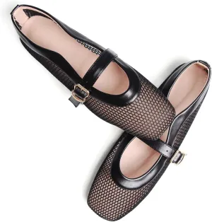 WENJIAZHIZHI Womens Square Toe Ballet Flats Comfortable Mary Jane Shoes Dressy Casual Slip-On Ballerina Walking Flat Shoes