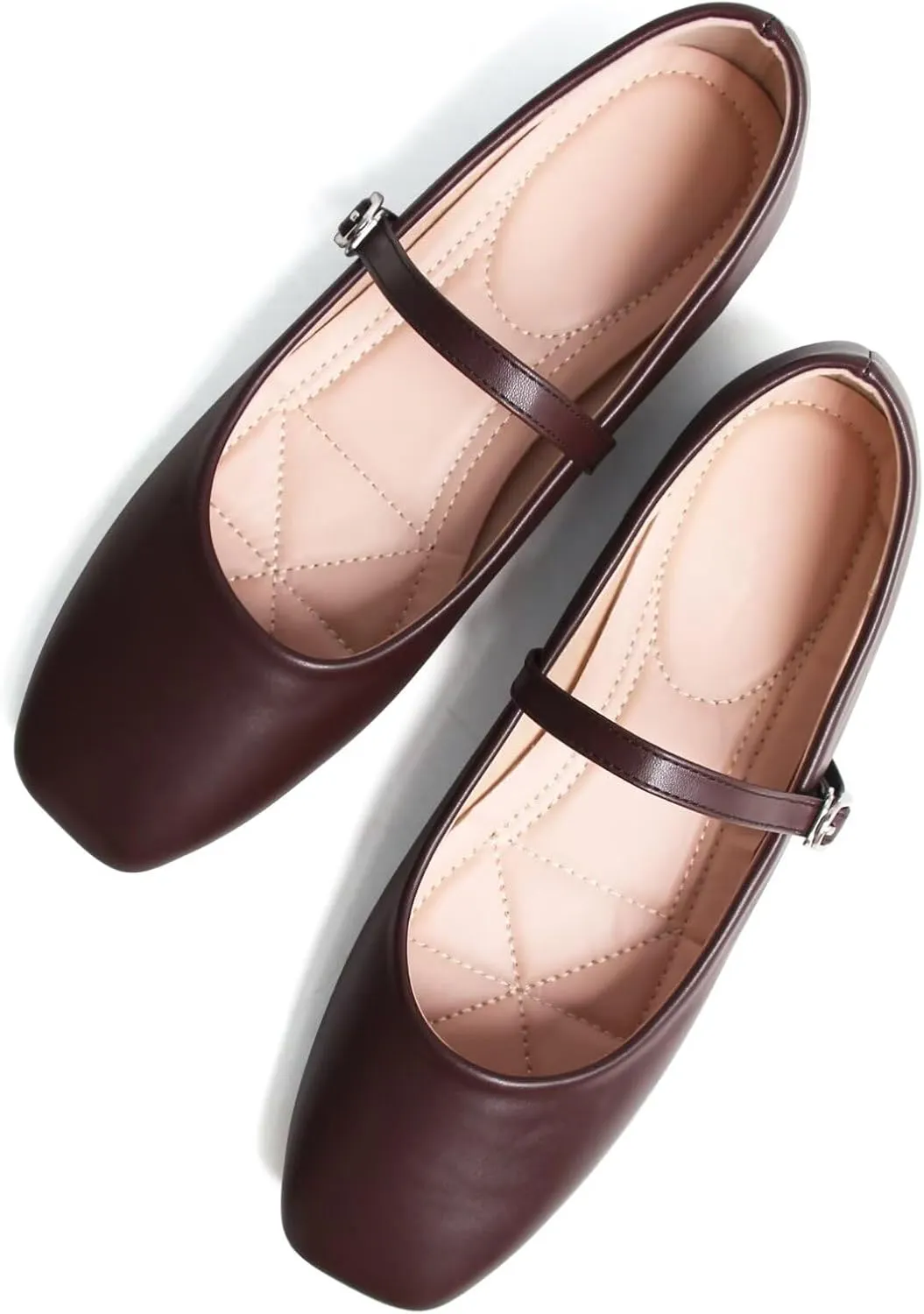WENJIAZHIZHI Womens Square Toe Ballet Flats Comfortable Mary Jane Shoes Dressy Casual Slip-On Ballerina Walking Flat Shoes