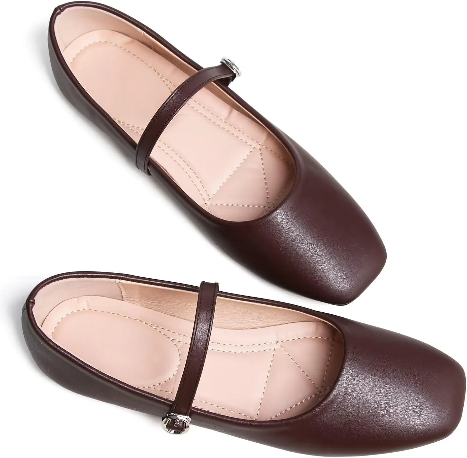 WENJIAZHIZHI Womens Square Toe Ballet Flats Comfortable Mary Jane Shoes Dressy Casual Slip-On Ballerina Walking Flat Shoes