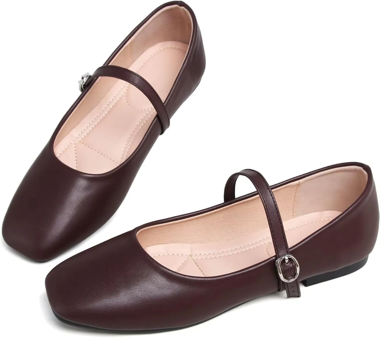 WENJIAZHIZHI Womens Square Toe Ballet Flats Comfortable Mary Jane Shoes Dressy Casual Slip-On Ballerina Walking Flat Shoes