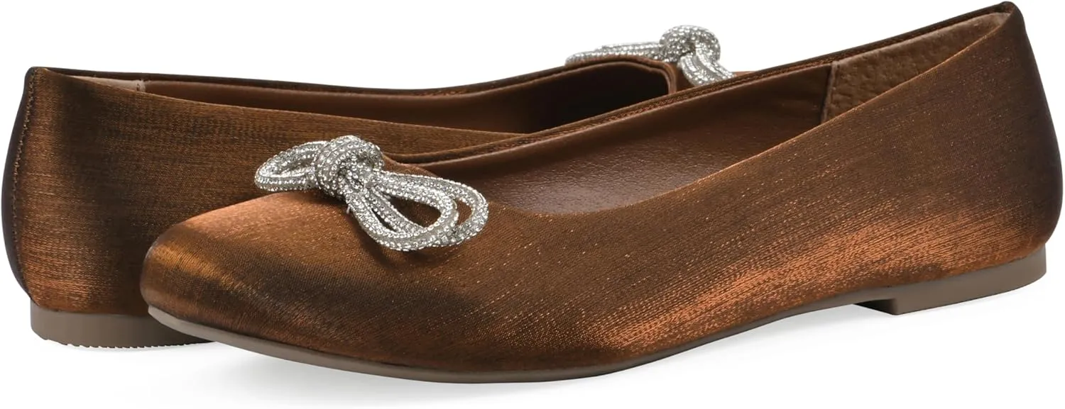 WHITE MOUNTAIN Women's Sashimi Rhinestone Double Bow Ballet Flat