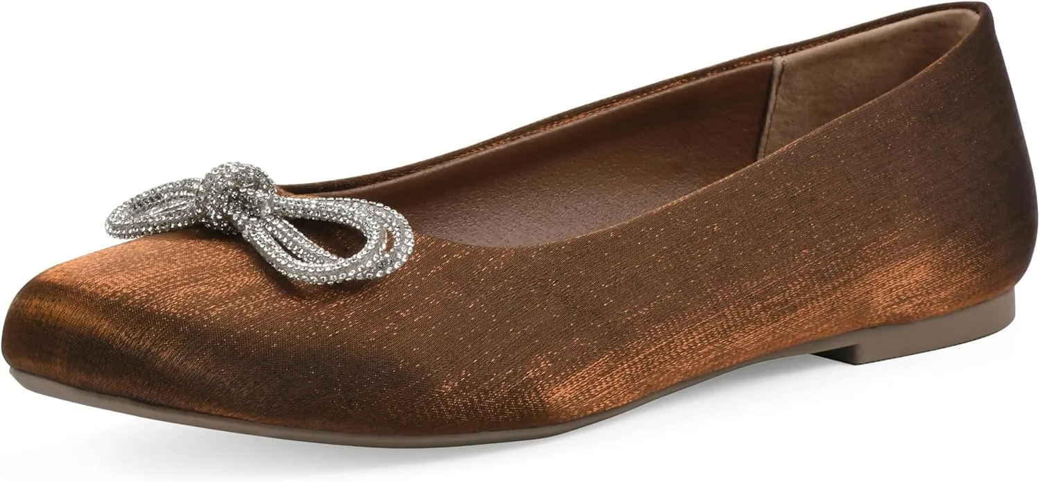 WHITE MOUNTAIN Women's Sashimi Rhinestone Double Bow Ballet Flat