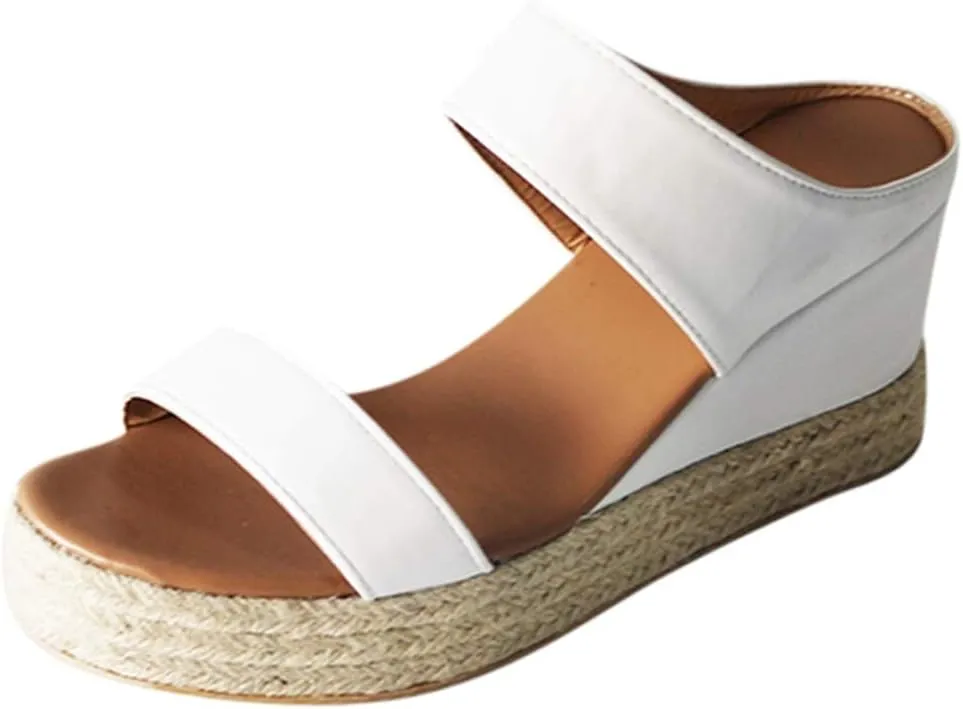 Wide Width Espadrilles Slide Sandals for Women Summer Peep Toe Orthopedic Low Wedge Heel Slip On Sandal Ladies Arch Support Two Strap Cushion Footbed Comfy Shoes Casual Shoe for Outdoor Indoor