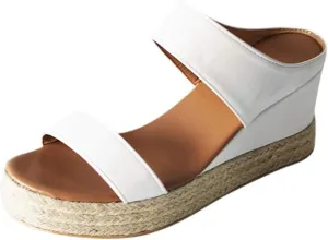 Wide Width Espadrilles Slide Sandals for Women Summer Peep Toe Orthopedic Low Wedge Heel Slip On Sandal Ladies Arch Support Two Strap Cushion Footbed Comfy Shoes Casual Shoe for Outdoor Indoor
