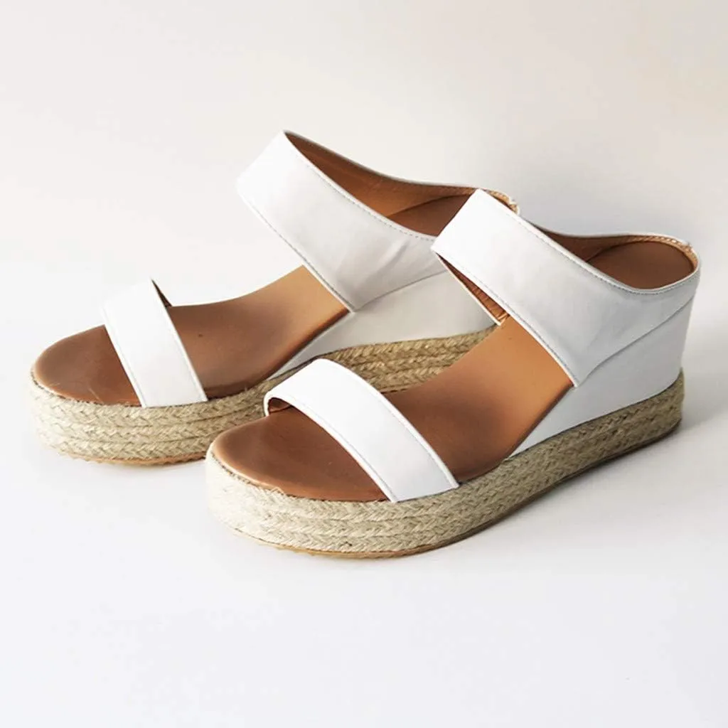 Wide Width Espadrilles Slide Sandals for Women Summer Peep Toe Orthopedic Low Wedge Heel Slip On Sandal Ladies Arch Support Two Strap Cushion Footbed Comfy Shoes Casual Shoe for Outdoor Indoor