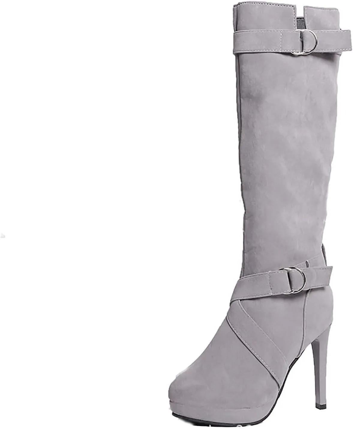 wodceeke Women's Stiletto High Heel Suede Boots Knee High Platform Sexy Boots Side Zippr Winter Dress Boots