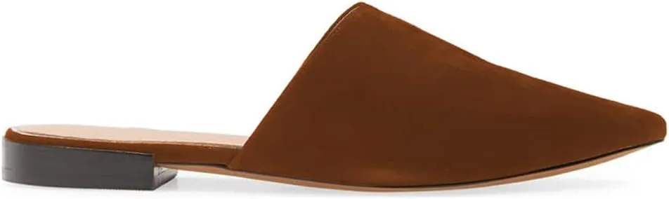 Women Fashion Suede Mules, Sexy Closed Pointed Toe Flat Loafer, Low Heel Backless Mule Sandals, V Cut Lightweight Slip on Walking Shoes for Ladies, Elegant Dress Casual Slippers, Full Size 4-16 M US