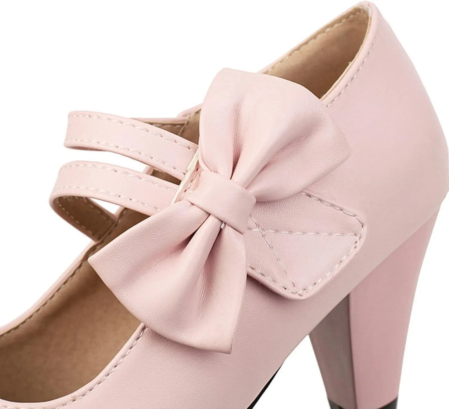 Women High Heel Mary Jane Dress Shoes Double Ankle Strap Sweet Bows Fashion Round Toe Uniform Pumps