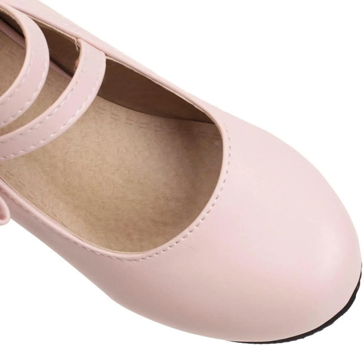 Women High Heel Mary Jane Dress Shoes Double Ankle Strap Sweet Bows Fashion Round Toe Uniform Pumps