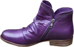 Women's Ankle Boots Booties, Boots for Women Ankle Leather Casual Low Heel Side Zipper Short Booties Walking Shoes