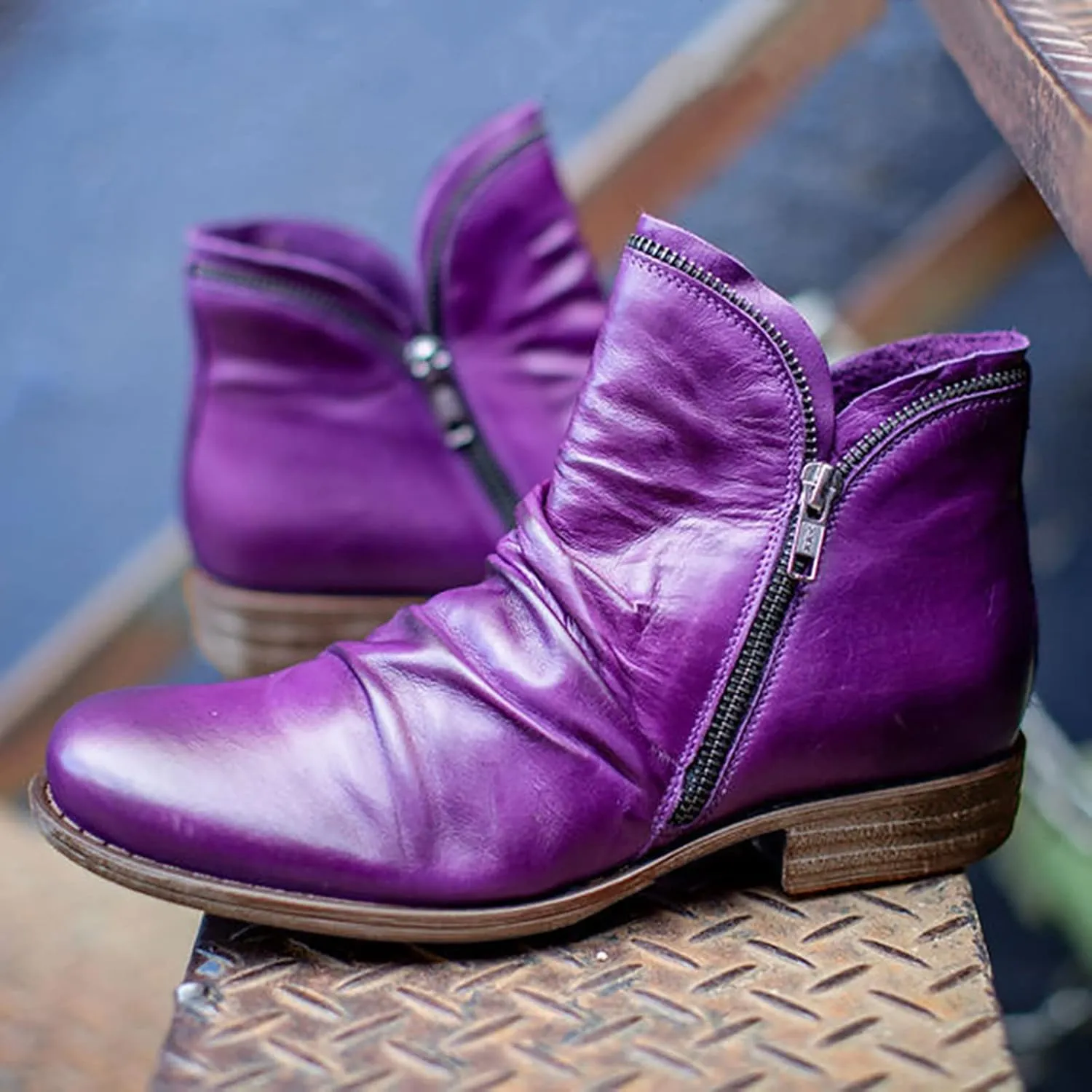 Women's Ankle Boots Booties, Boots for Women Ankle Leather Casual Low Heel Side Zipper Short Booties Walking Shoes