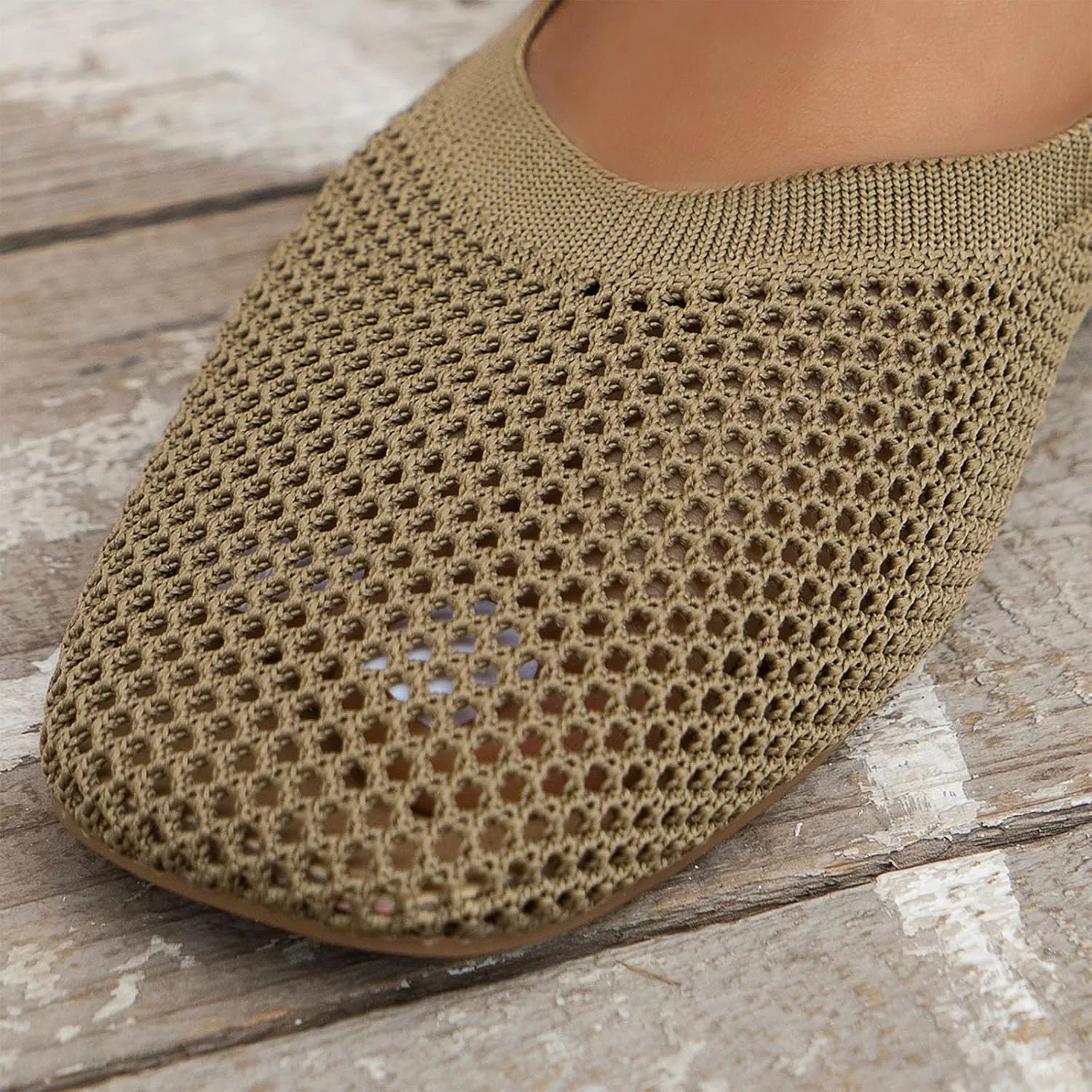 Women's Ballet Flats Soft Knit Lightweight Square Toe Slip On Comfort Ballerina Flat Shoes for Walking Low Wedge Soft