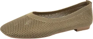 Women's Ballet Flats Soft Knit Lightweight Square Toe Slip On Comfort Ballerina Flat Shoes for Walking Low Wedge Soft