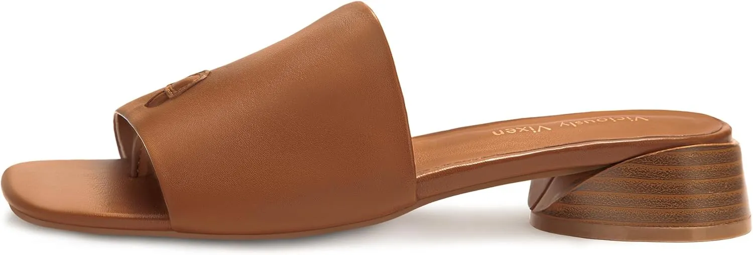 Women's Block Kitten Heels Slide Mule Sandals Square Open Toe Shoes