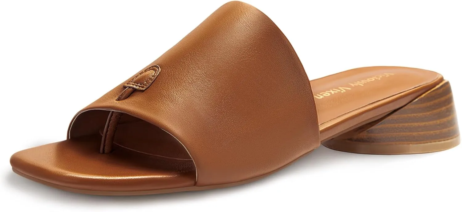Women's Block Kitten Heels Slide Mule Sandals Square Open Toe Shoes