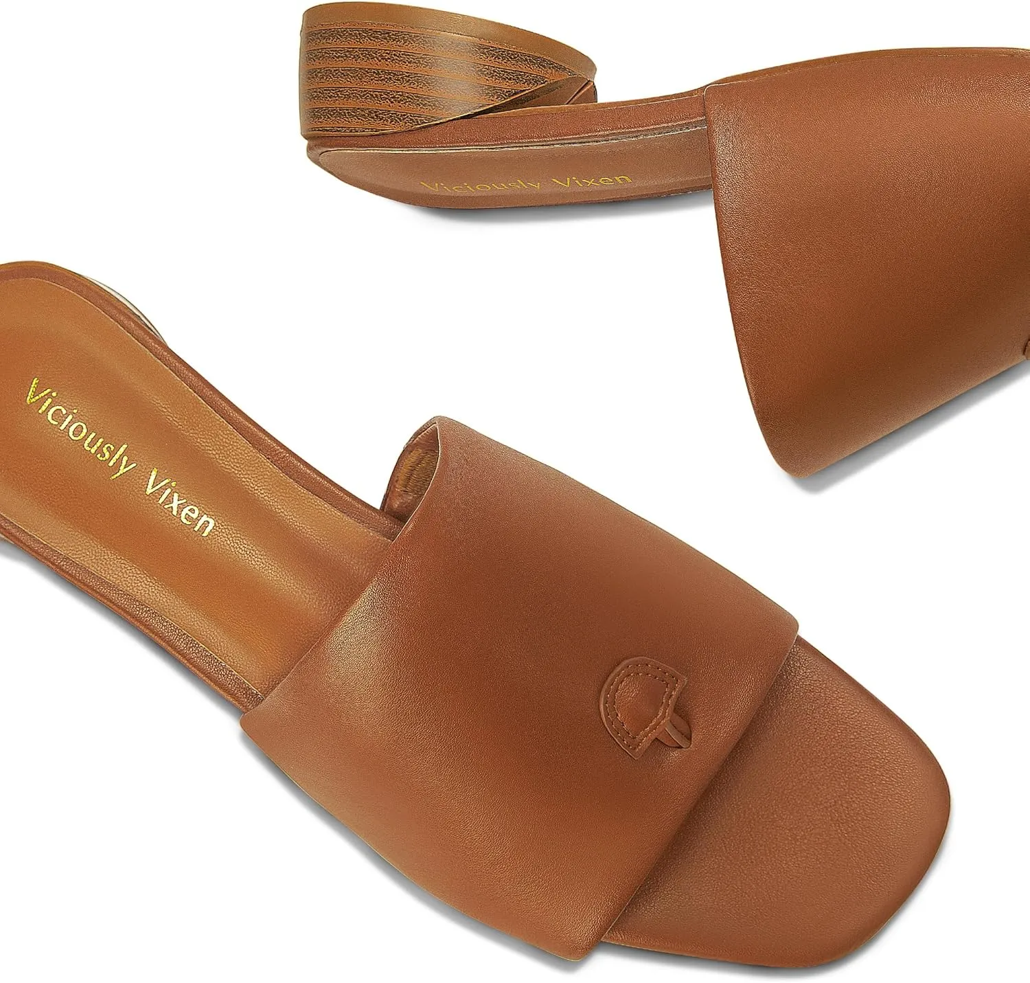 Women's Block Kitten Heels Slide Mule Sandals Square Open Toe Shoes