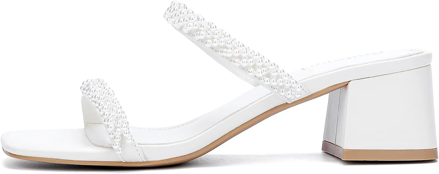 Women's Chunky Block Low Heeled Sandals Two Strap Square Open Toe Slip On Mule Heels