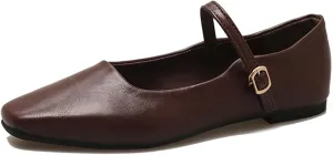 Women's Classic Retro Square Toe Flat Mary Jane Shoes Fashionable and Comfortable Walking Flat Shoes with Buckles