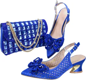 Women’S Comfortable Low Heel Shoes and Bag Set for Wedding with Square Heel and Slingback Style