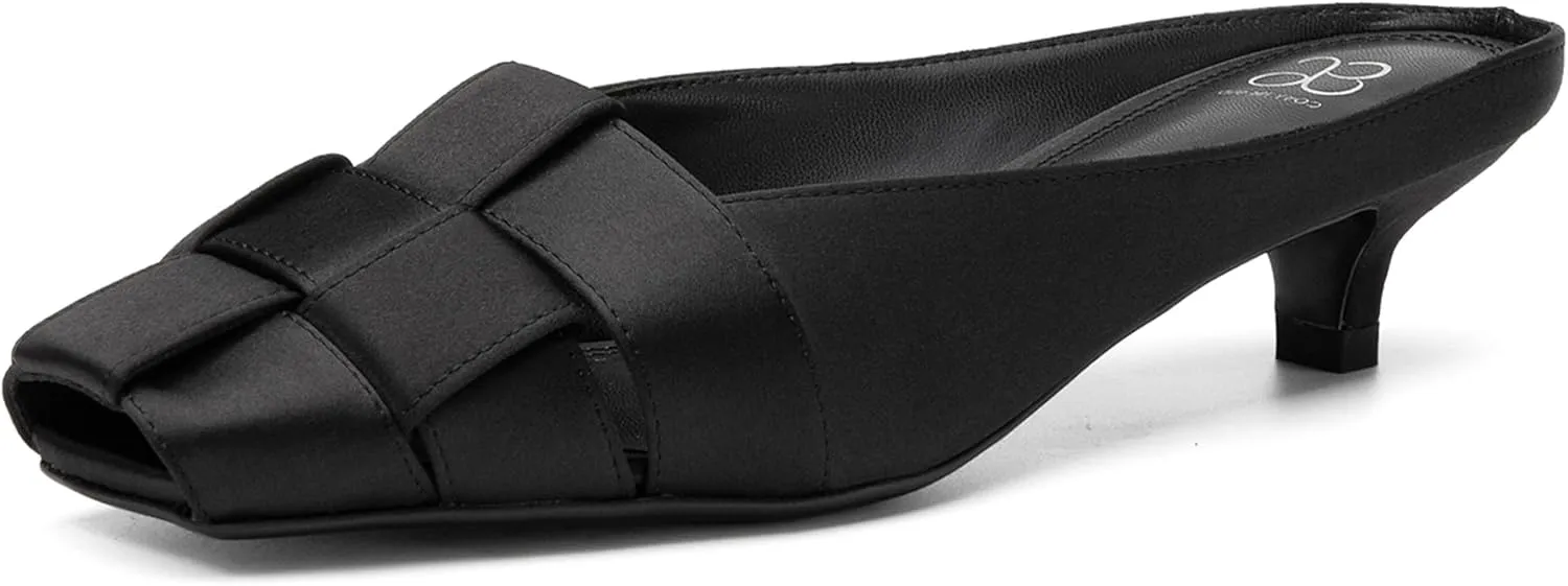 Women's Cosy Kitten Heel Mule Sandals - Breathable Woven Peep Toe Low Heel Dress Shoes for Wedding, Office, Casual Outfits