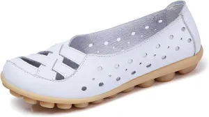 Women's Cowhide Leather Shoes Loafer Casual Slip On Shoe Driving Moccasins Closed Toe Boat Flats Walking Sandals