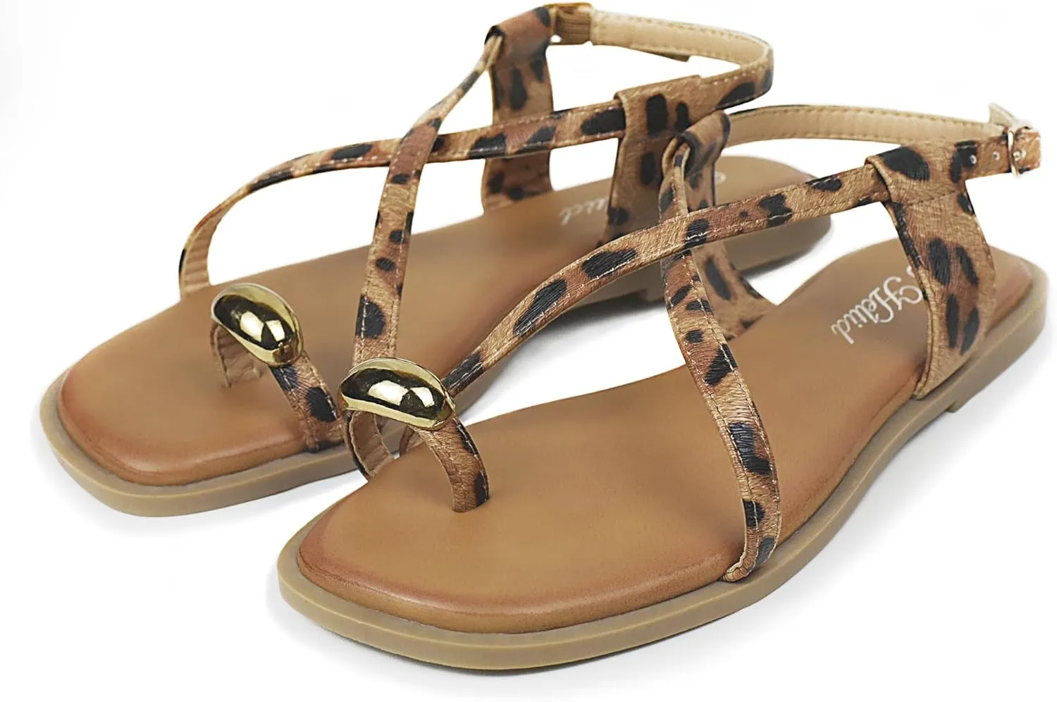 Women's Cross Strappy Flat Sandals Ring Buckle Ankle Boho Wedding Dressy Sandals