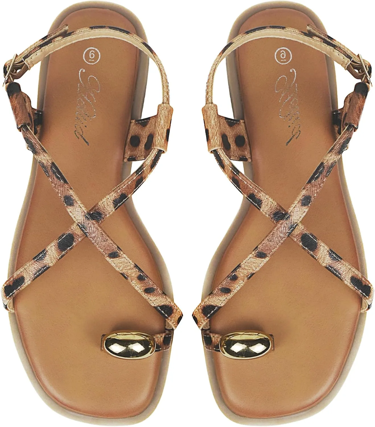 Women's Cross Strappy Flat Sandals Ring Buckle Ankle Boho Wedding Dressy Sandals