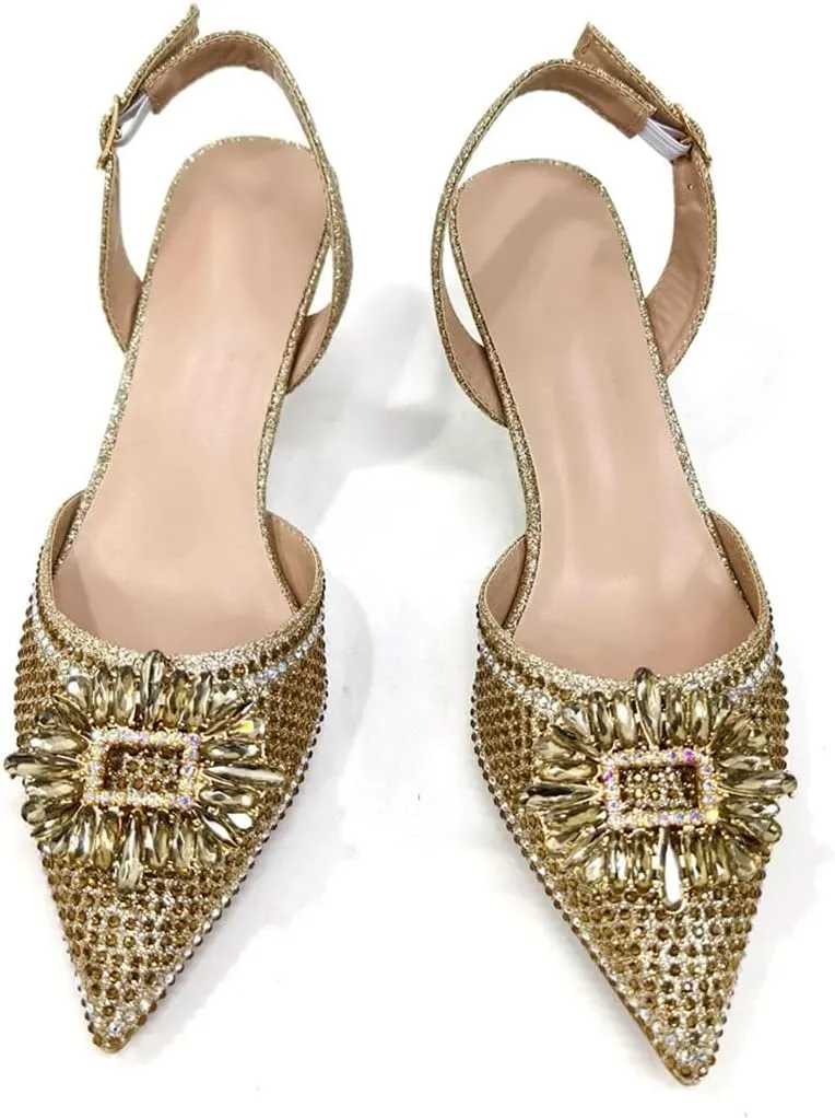 Women's Elegant Bling Party Shoes and Bag Set with Pointed Toe Spike Heel Slingbacks for Special Occasions