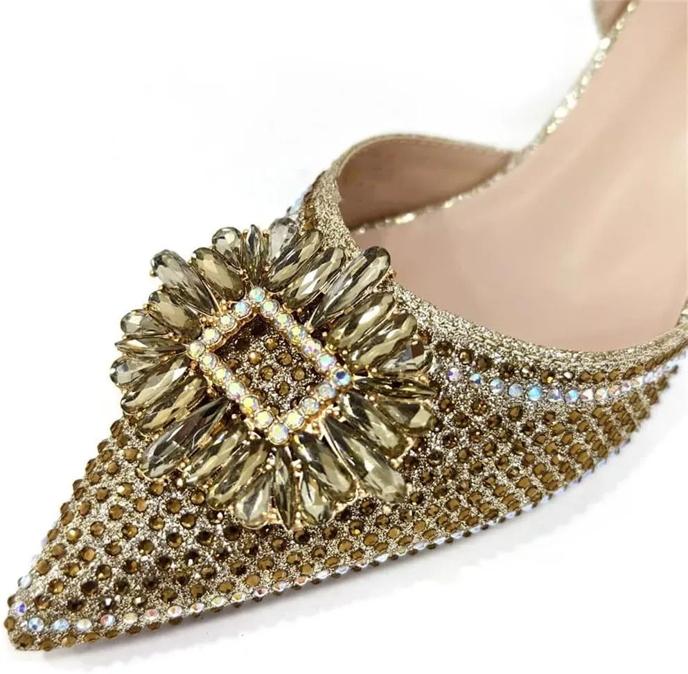 Women's Elegant Bling Party Shoes and Bag Set with Pointed Toe Spike Heel Slingbacks for Special Occasions