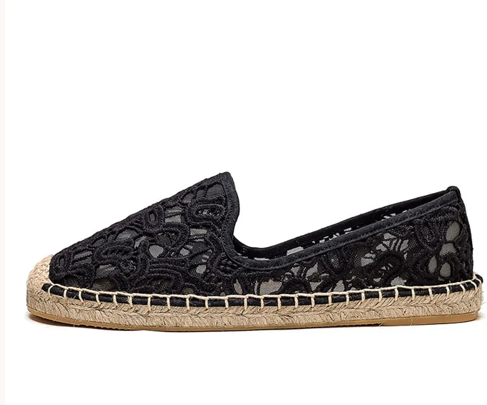 Women's Espadrille Flats Lace Mesh Slip on Ballet Flat Comfort Breathable Slip On Loafer Shoes