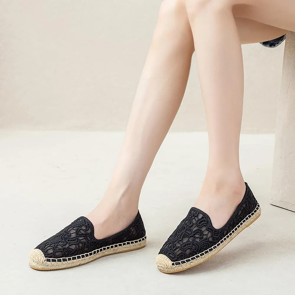 Women's Espadrille Flats Lace Mesh Slip on Ballet Flat Comfort Breathable Slip On Loafer Shoes